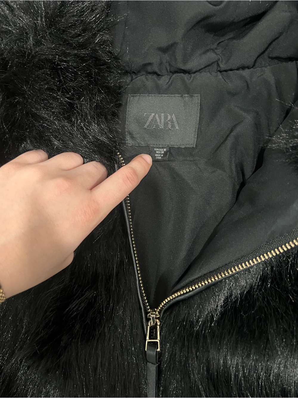 Zara Black Faux Fur Hooded Coat - Picture 5 of 7